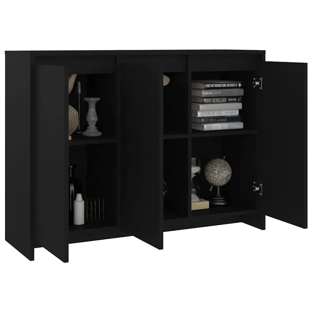 Sideboard Storage Cabinet 3 Door Black Buffet Furniture Engineered Wood Display