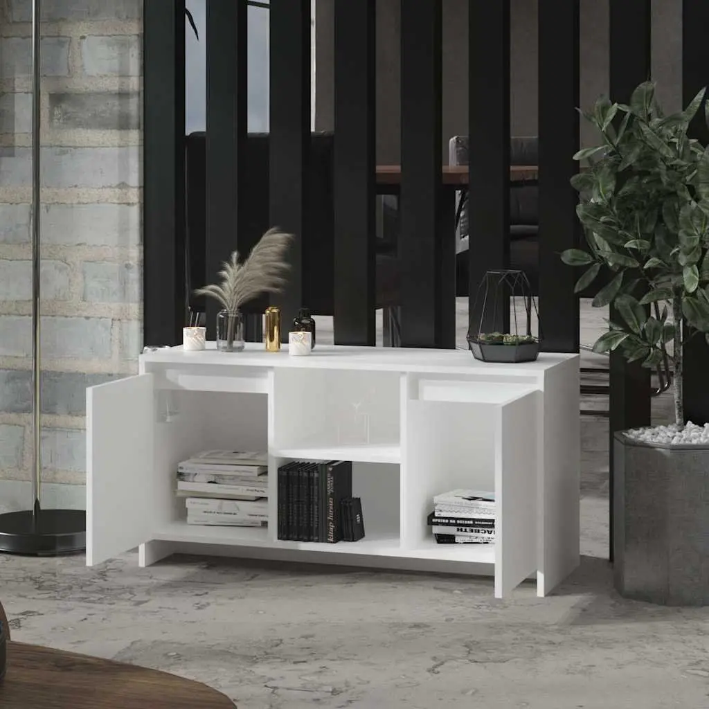 TV Cabinet White Minimalist Design Storage Unit Doors Compartments Furniture