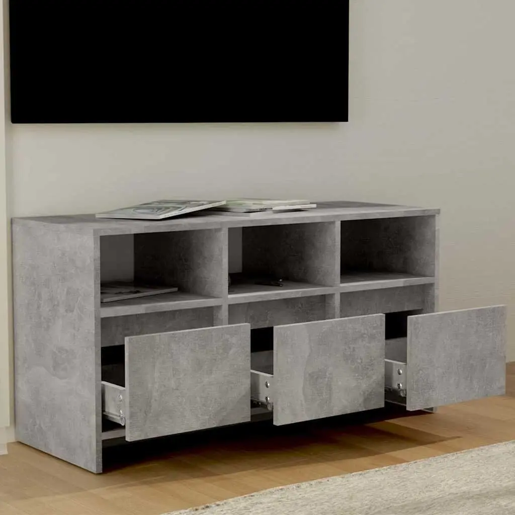 TV Cabinet Living Room Concrete Grey 102 x 37.5 x 52.5 cm 3 Drawers 3 Compartments