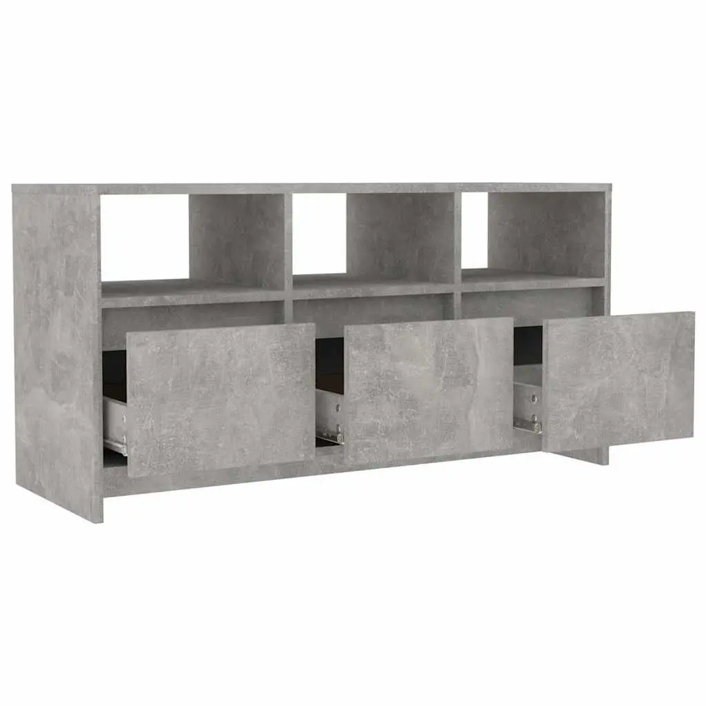 TV Cabinet Living Room Concrete Grey 102 x 37.5 x 52.5 cm 3 Drawers 3 Compartments