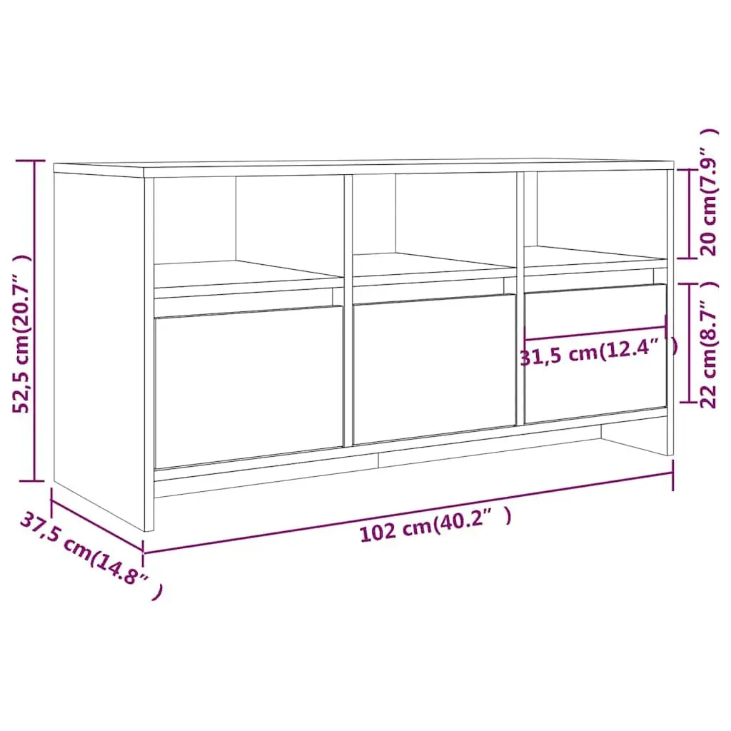 TV Cabinet Living Room Concrete Grey 102 x 37.5 x 52.5 cm 3 Drawers 3 Compartments