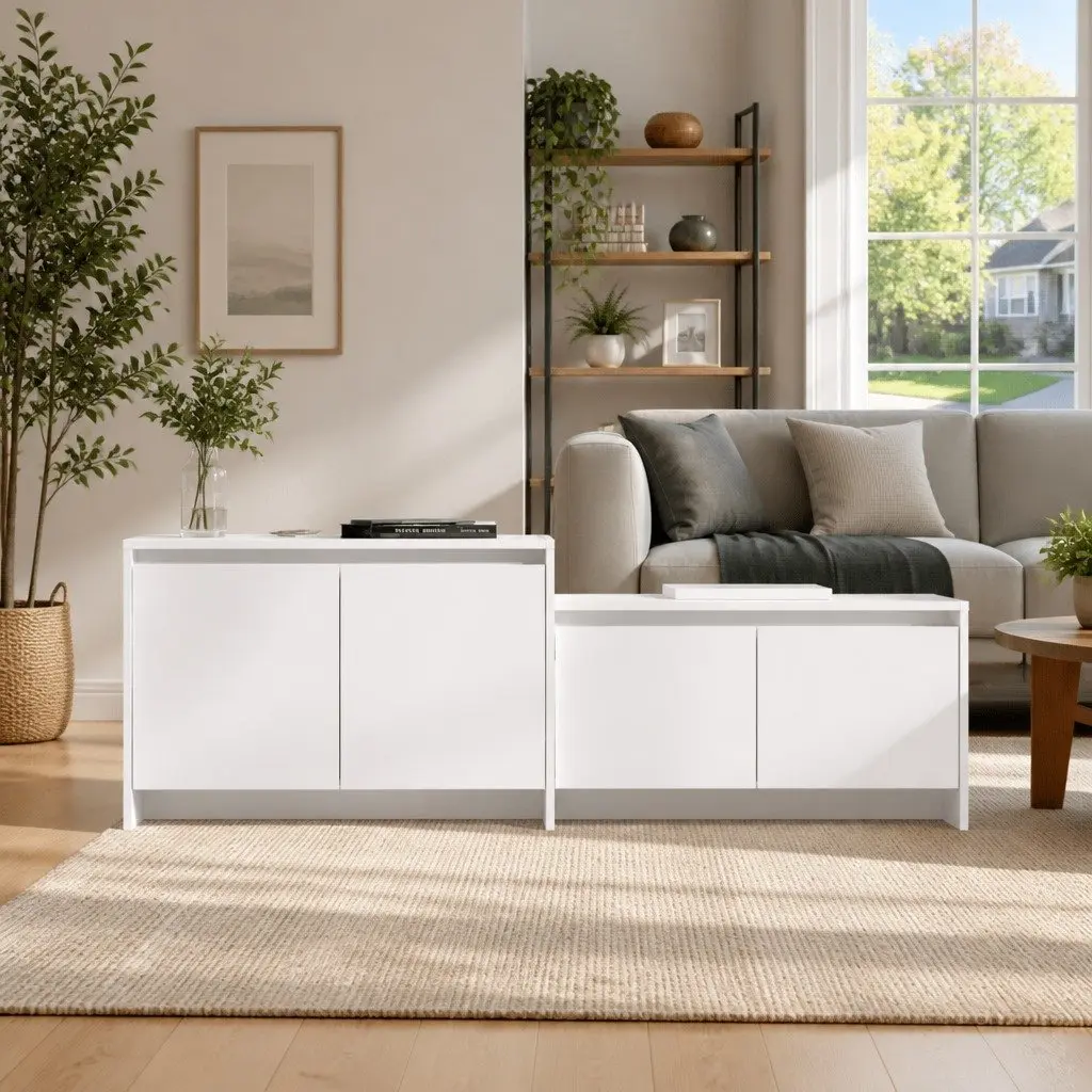 White Lowboard TV Cabinet Storage Unit for Living Room with 4 Doors 1465x350x500mm
