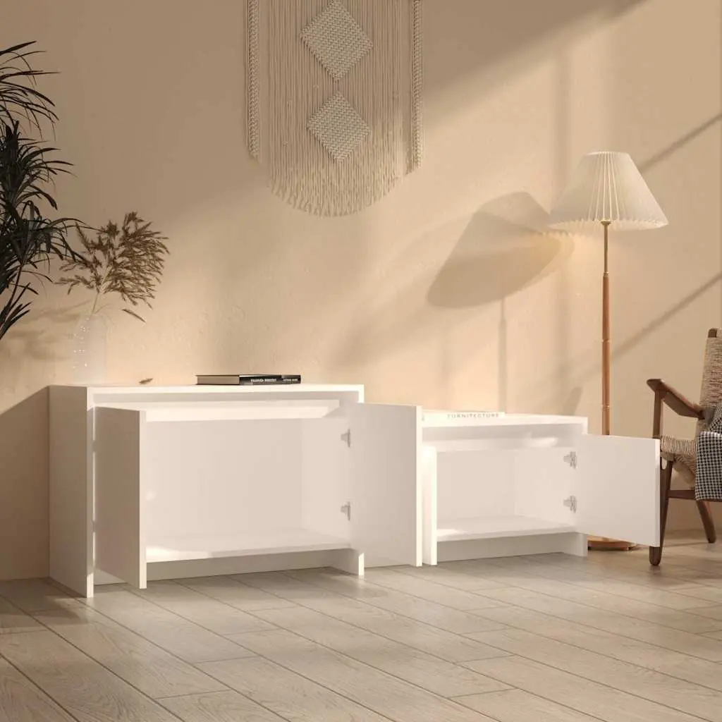 White Lowboard TV Cabinet Storage Unit for Living Room with 4 Doors 1465x350x500mm