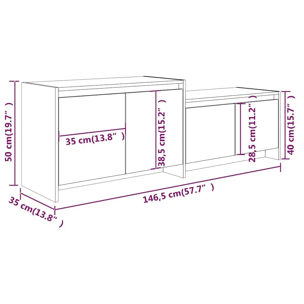 White Lowboard TV Cabinet Storage Unit for Living Room with 4 Doors 1465x350x500mm