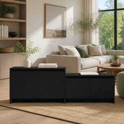 TV Cabinet Details: 146.5 x 35 x 50 cm, Black Wood