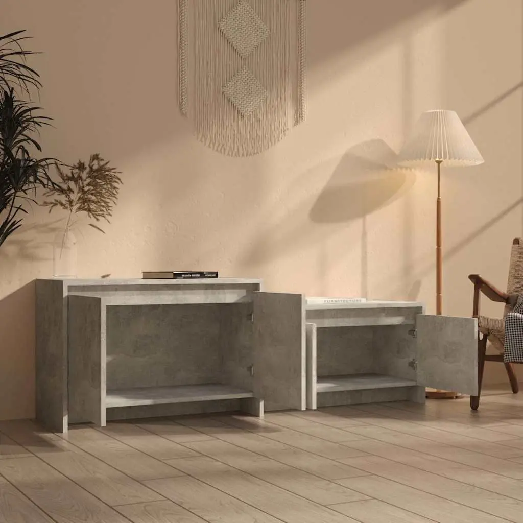 TV Cabinet Living Room Concrete Grey 4 Door Lowboard 1465 x 350 x 500 mm