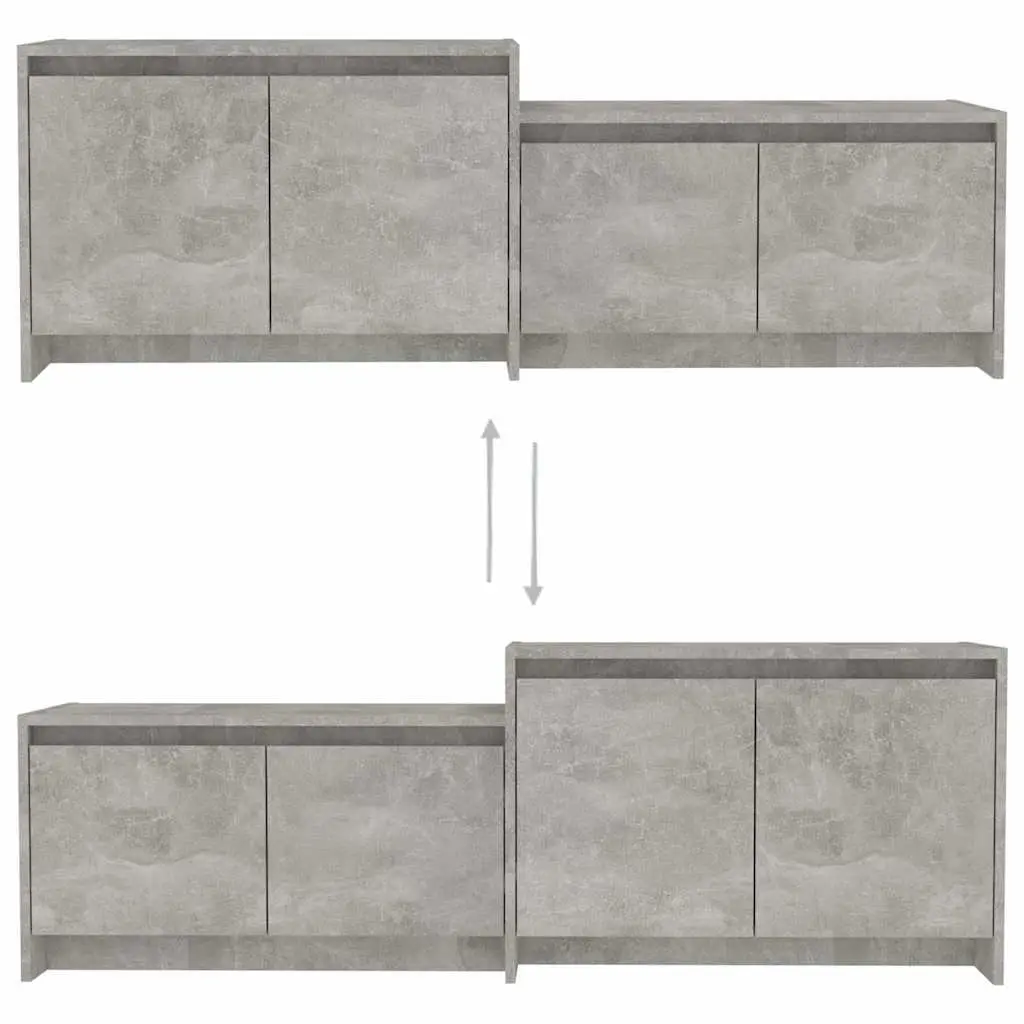 TV Cabinet Living Room Concrete Grey 4 Door Lowboard 1465 x 350 x 500 mm