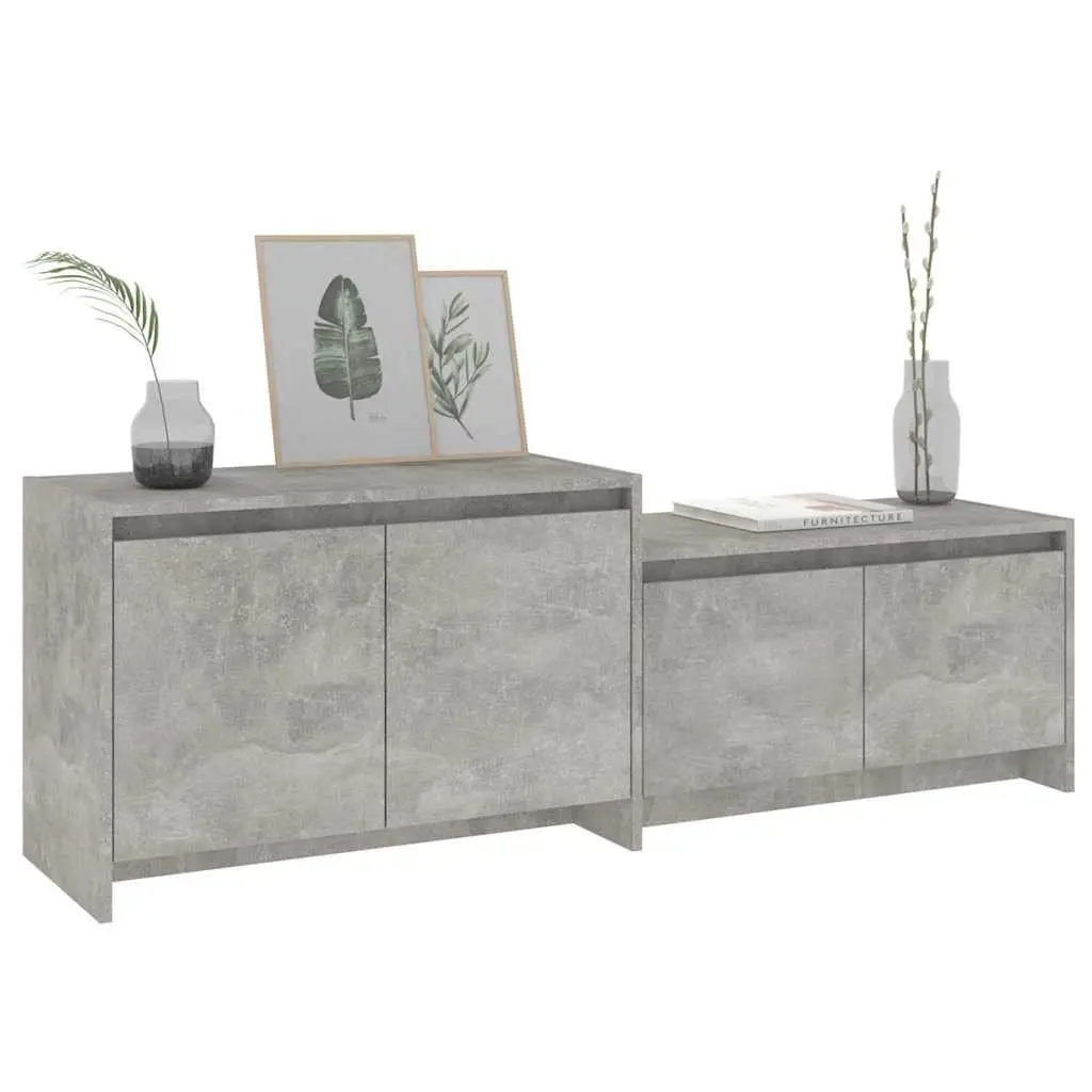 TV Cabinet Living Room Concrete Grey 4 Door Lowboard 1465 x 350 x 500 mm