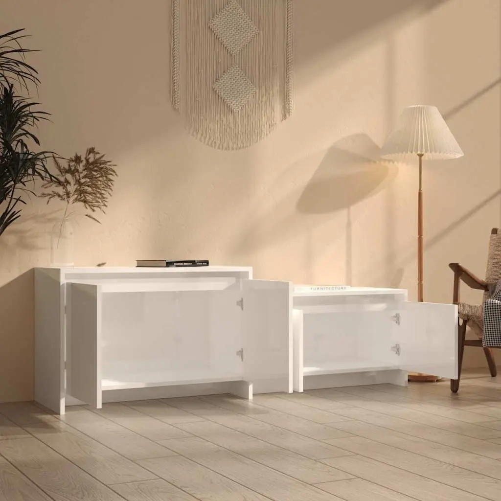 TV Cabinet Living Room 4 Door High Gloss White Storage Unit