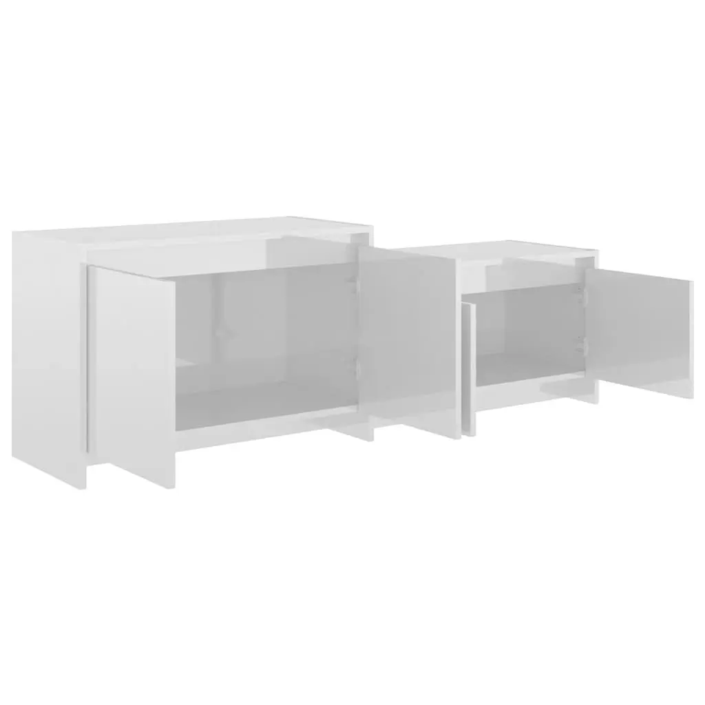 TV Cabinet Living Room 4 Door High Gloss White Storage Unit