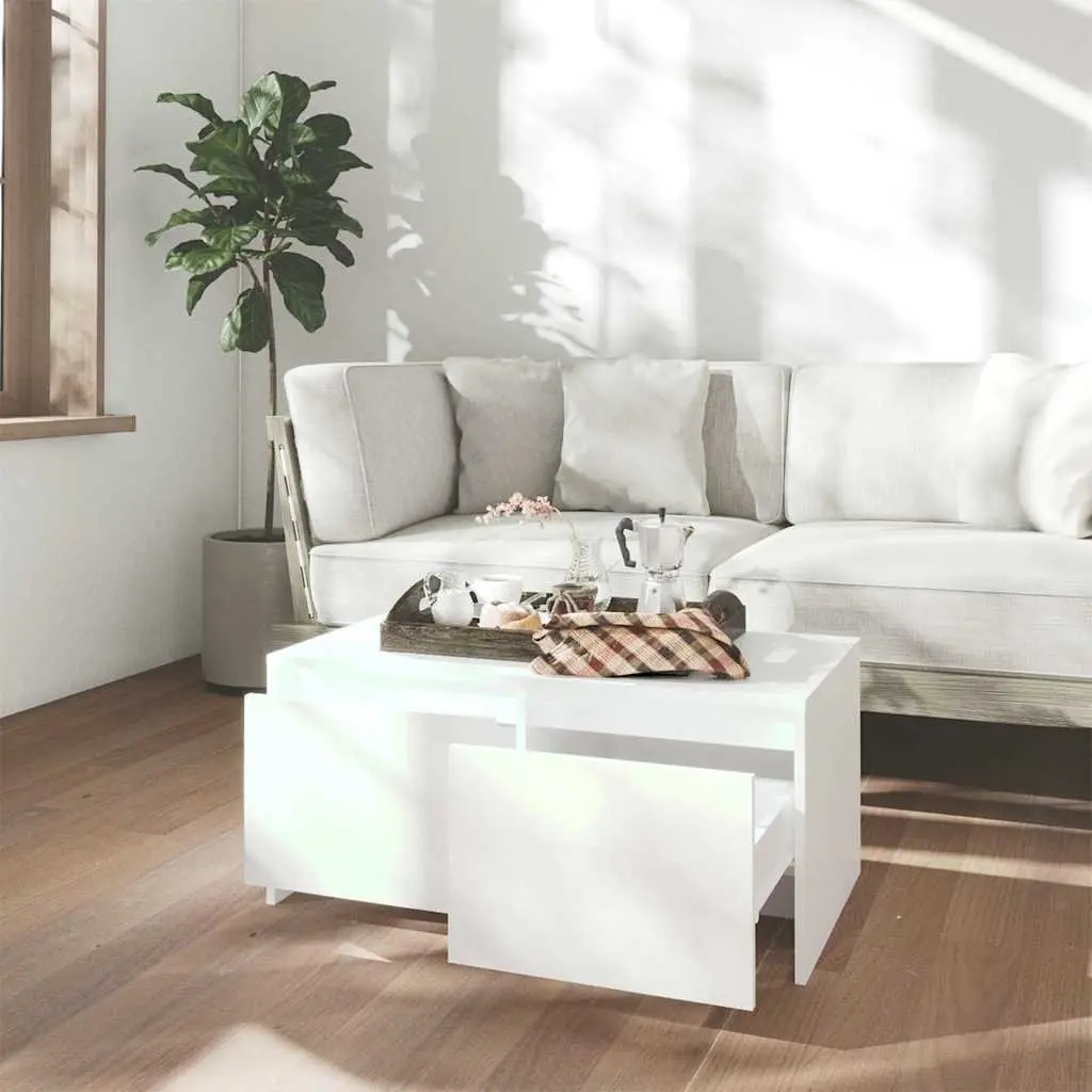 White Coffee Table with Storage Drawers Modern Living Room Accent Furniture