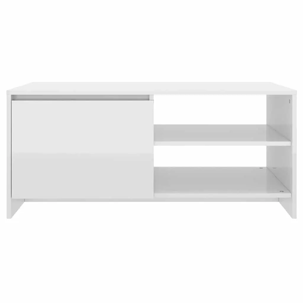 Modern White Coffee Table with Storage Compartment and Shelves for Living Room
