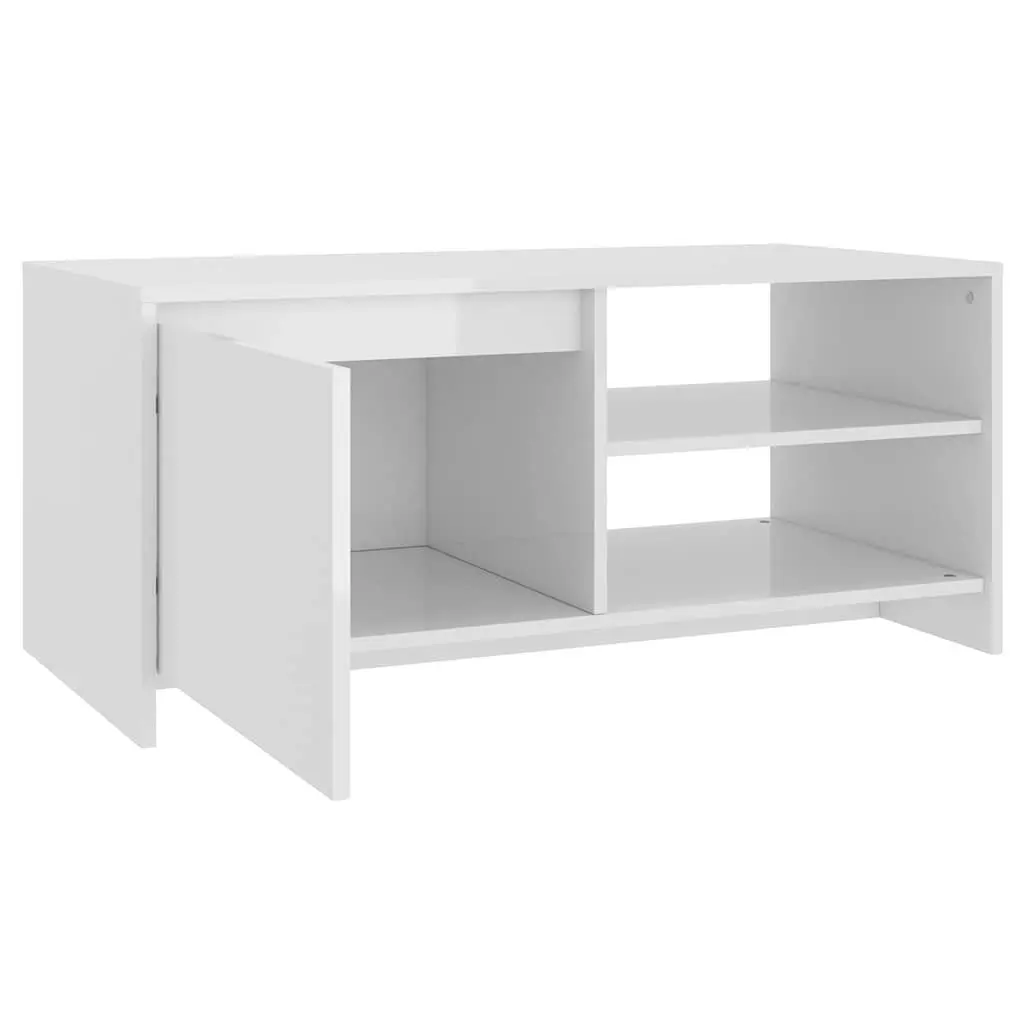 Modern White Coffee Table with Storage Compartment and Shelves for Living Room