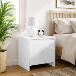 White High Gloss Bedside Cabinet - Dimensions 45x34x44.5 cm