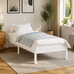 White Solid Pinewood Bed Frame Specifications: 90x190 cm