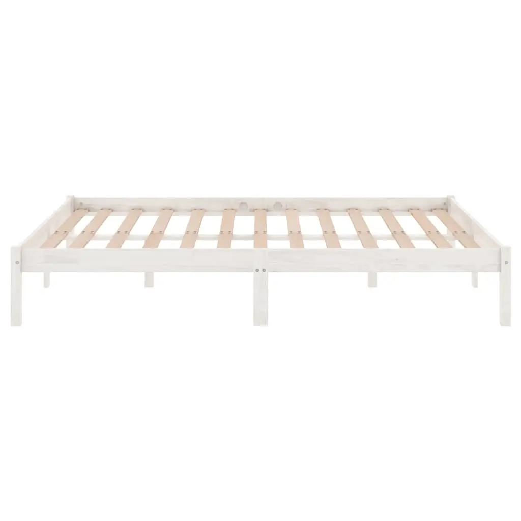 White Solid Wood Bed Frame 135x190 cm Slatted Base Modern Bedroom Furniture