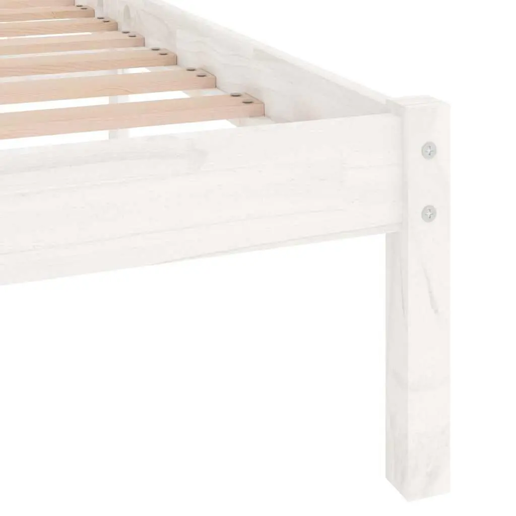 White Solid Wood Bed Frame 135x190 cm Slatted Base Modern Bedroom Furniture
