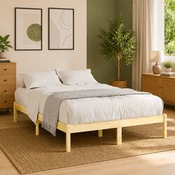 Solid Wood Bed Frame: Dimensions 150x200 cm, Brown
