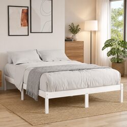 150x200 cm White Wooden Bed Frame with Slatted Base