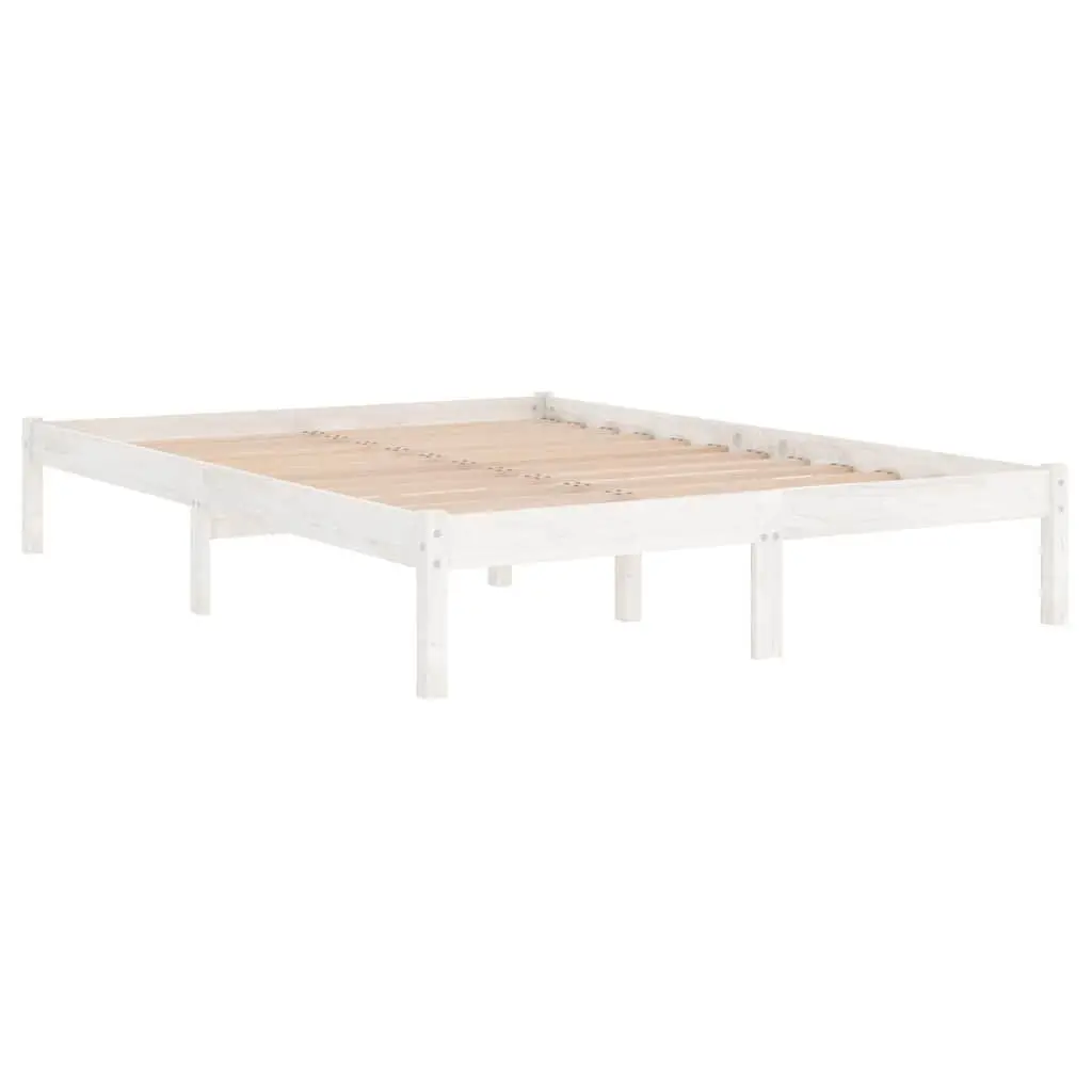 Bed Frame White Solid Wood 150x200 cm Slatted Base Modern Bedroom Furniture