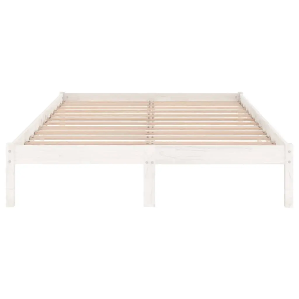 Bed Frame White Solid Wood 150x200 cm Slatted Base Modern Bedroom Furniture