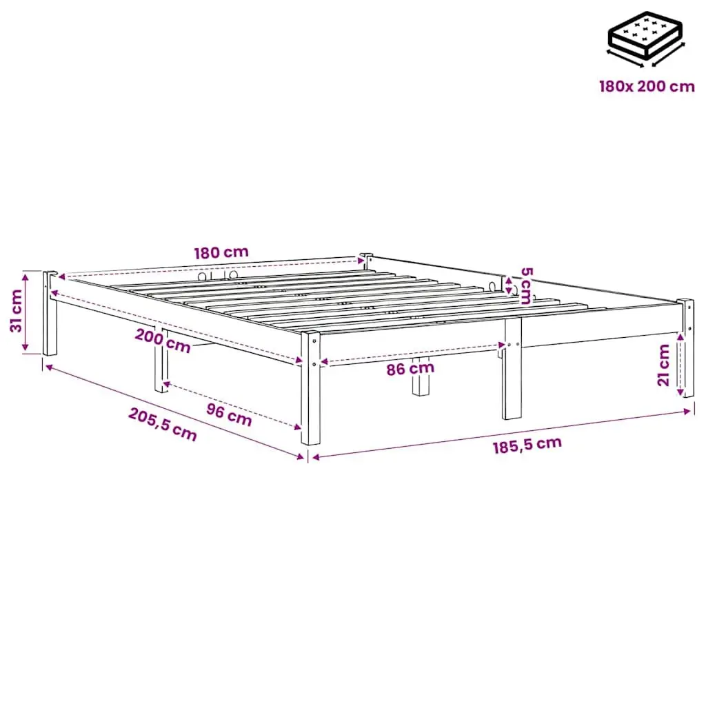 King Size Solid Wood Bed Frame 183x203 cm