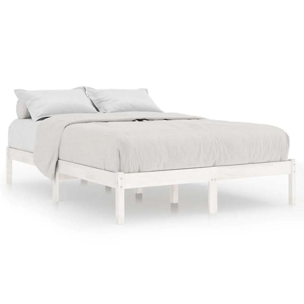 White Solid Wood King Bed Frame 183x203cm Modern Bedroom Furniture Slatted Base