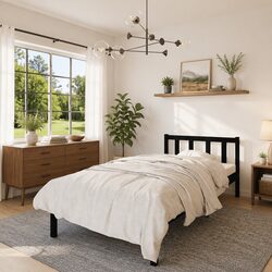 Black Solid Wood Bed Frame Dimensions 90x190 cm, No Mattress