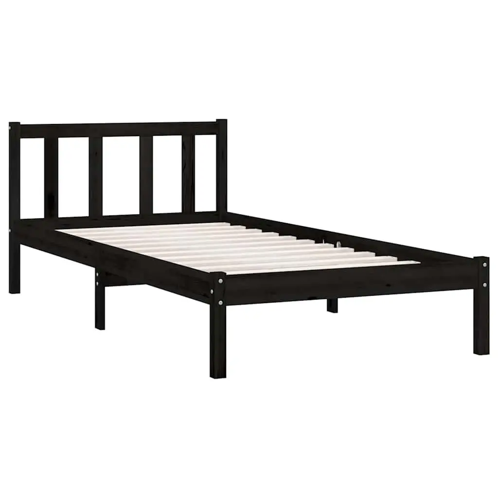 Black Solid Wood Bed Frame 90x190 cm Single Size Bedroom Furniture No Mattress