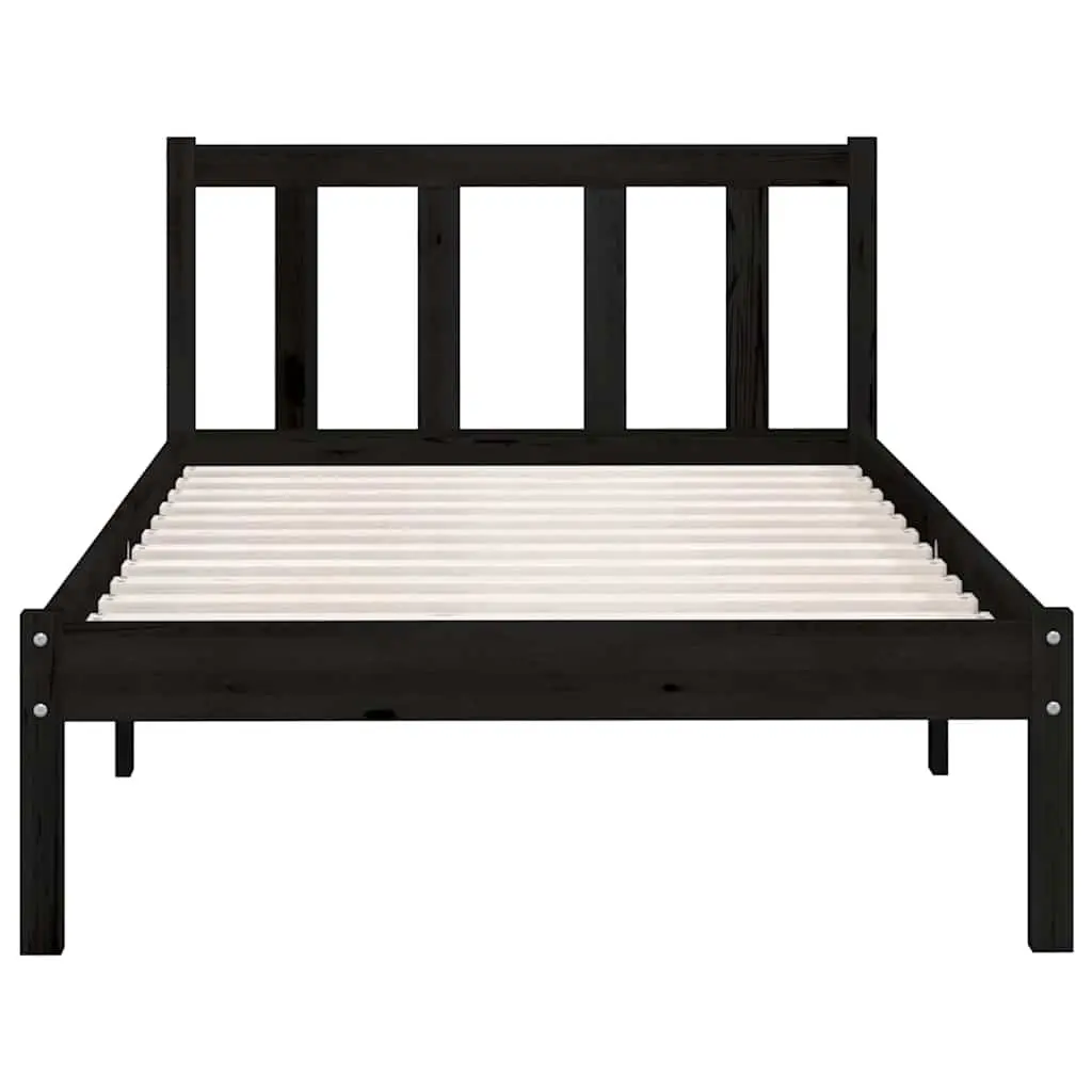 Black Solid Wood Bed Frame 90x190 cm Single Size Bedroom Furniture No Mattress
