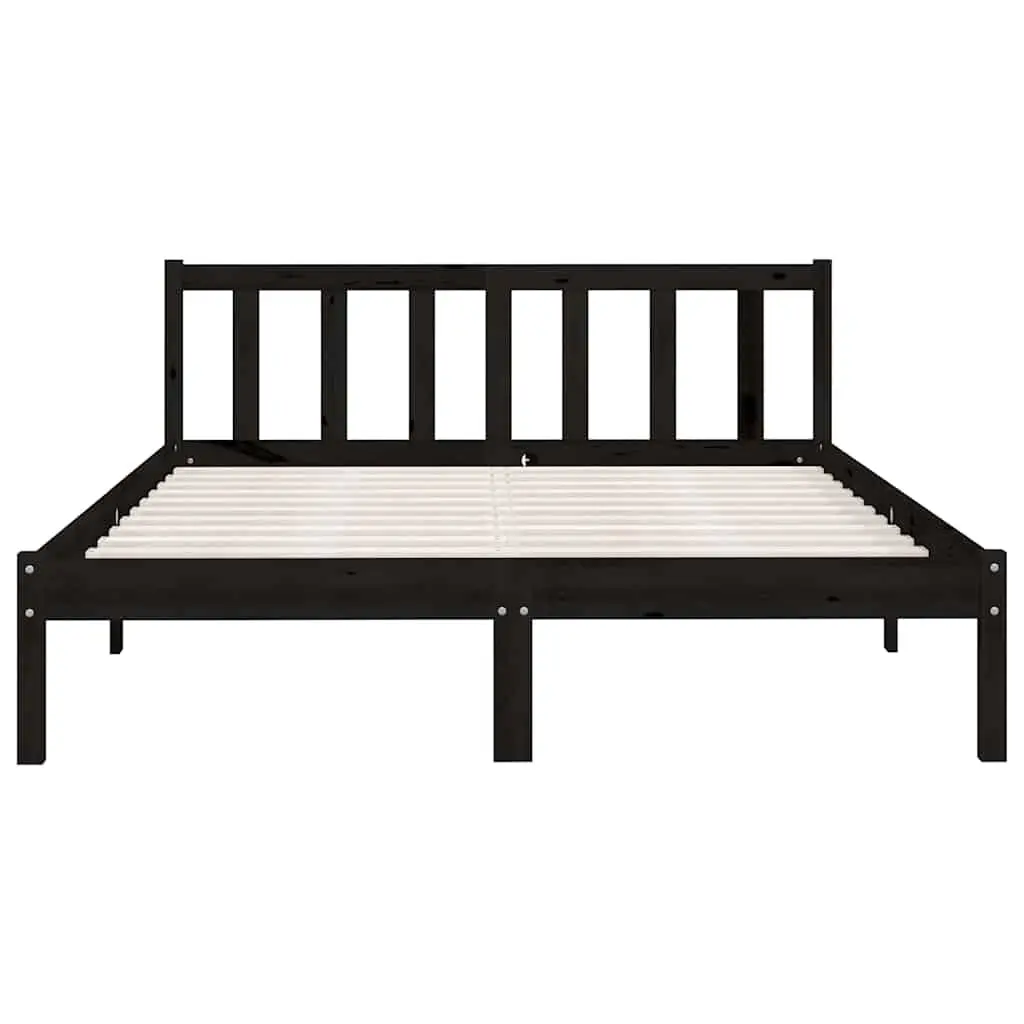 Bed Frame Black Solid Wood Bedroom 135x190 cm Slatted Base Modern