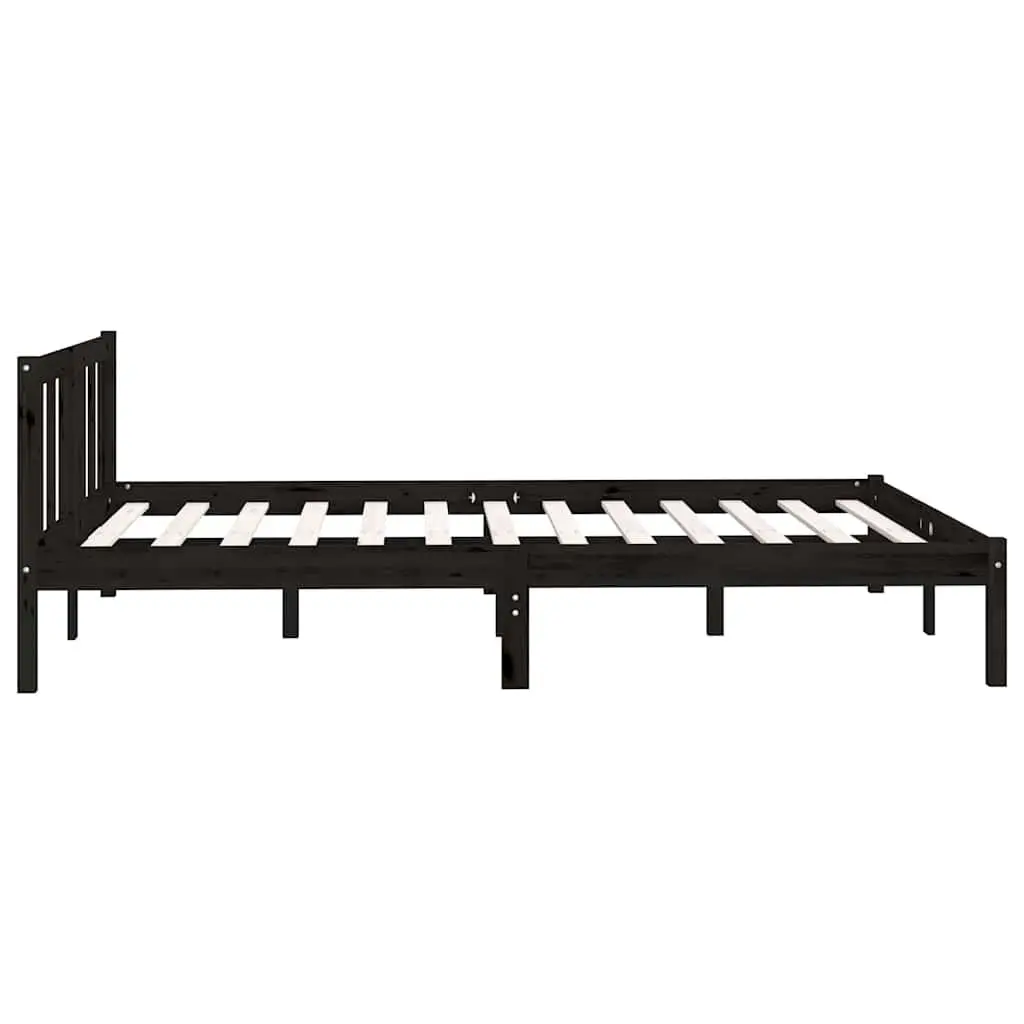 Bed Frame Black Solid Wood Bedroom 135x190 cm Slatted Base Modern