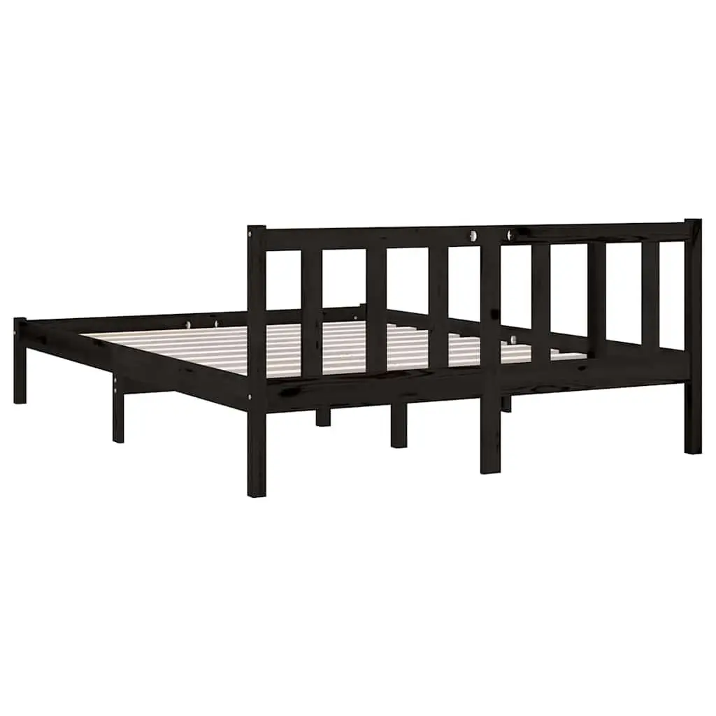 Bed Frame Black Solid Wood Bedroom 135x190 cm Slatted Base Modern