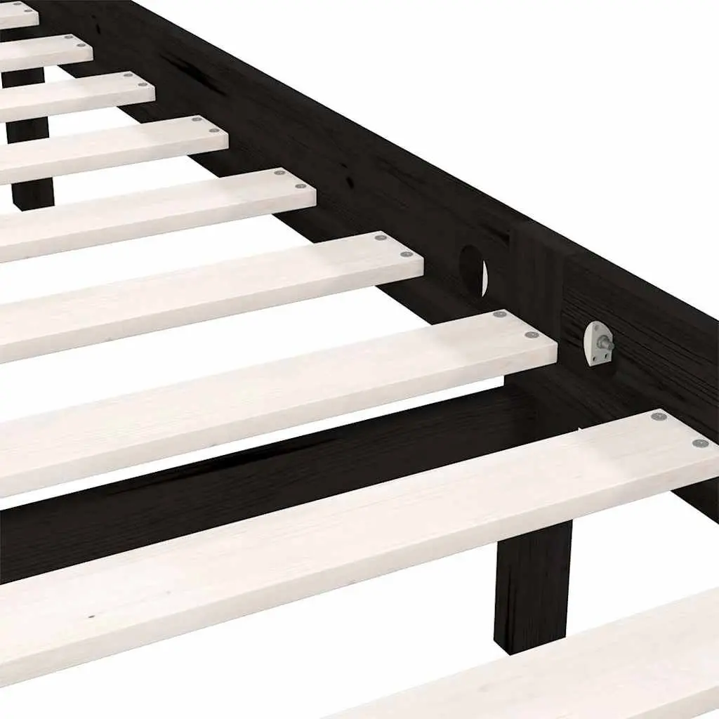 Bed Frame Black Solid Wood Bedroom 135x190 cm Slatted Base Modern