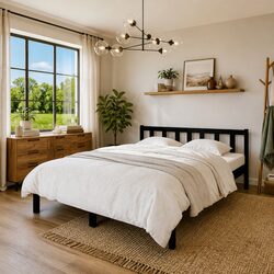 Black Solid Pine Wood Bed Frame Dimensions 150x200 cm