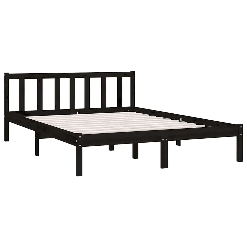 Black Solid Wood Pine Bed Frame Queen Size 150x200 cm Bedroom Furniture