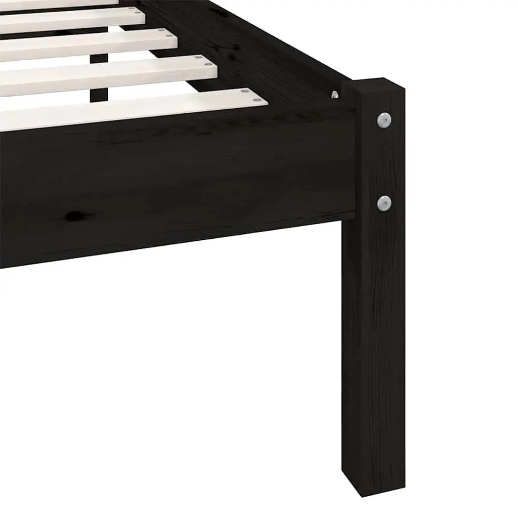 Black Solid Wood Pine Bed Frame Queen Size 150x200 cm Bedroom Furniture