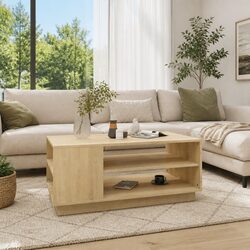 Coffee Table with Storage Shelves Brown Modern Living Room Accent Furniture