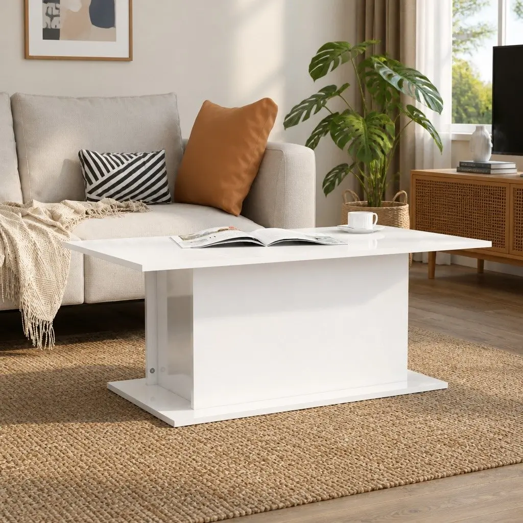 Coffee Table for Living Room High Gloss White 102x55.5x40cm