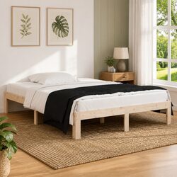 135x190 cm Wooden Bed Frame in Brown - Solid Pine Construction