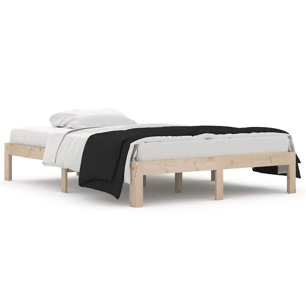 Wooden Bed Frame Bedroom 135x190 cm Brown Solid Pine Wood