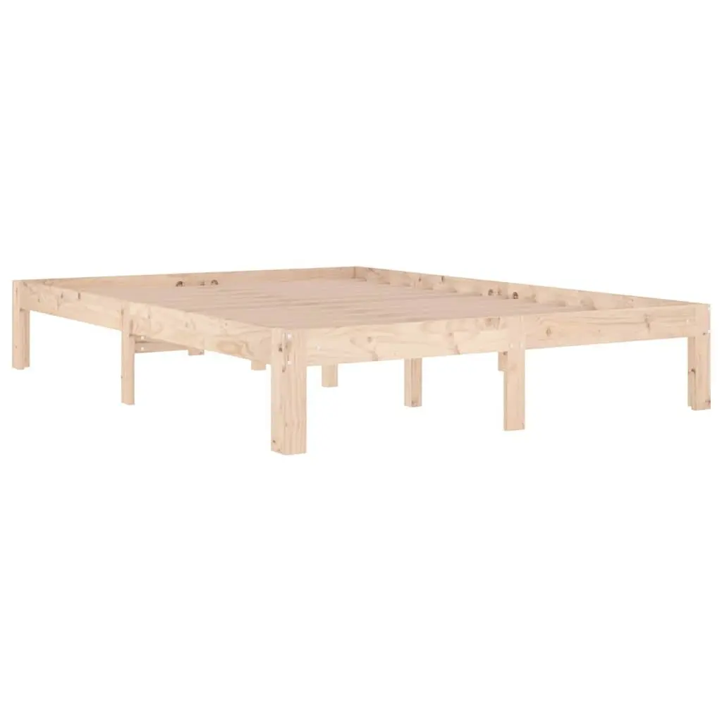 Wooden Bed Frame Bedroom 135x190 cm Brown Solid Pine Wood