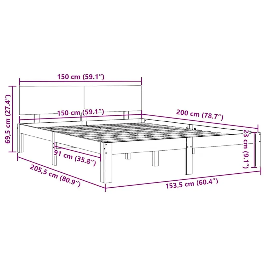 Solid Pine Wood Bed Frame 150x200cm