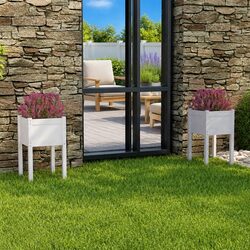 Garden Planters Set of 2 White, 40x40x70 cm Pinewood