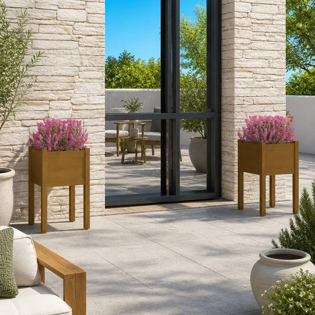 Wooden Garden Planters Outdoor 40x40x70 cm Raised Bed 2 Piece