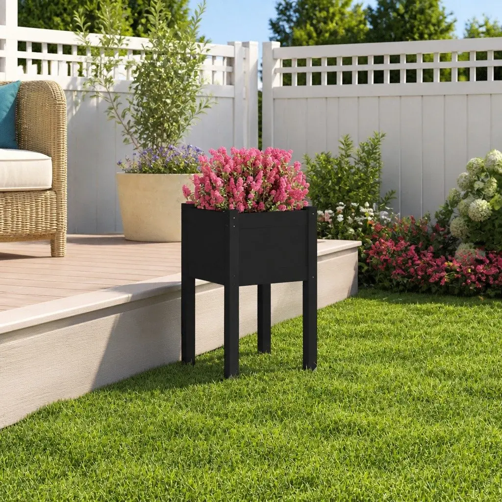 Garden Planter Box Raised Bed Outdoor Wooden Flower Container 40x40x70cm Black