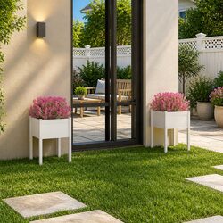 Wooden Garden Planters 2 pcs White 50x50x70 cm Raised Beds Flower Box