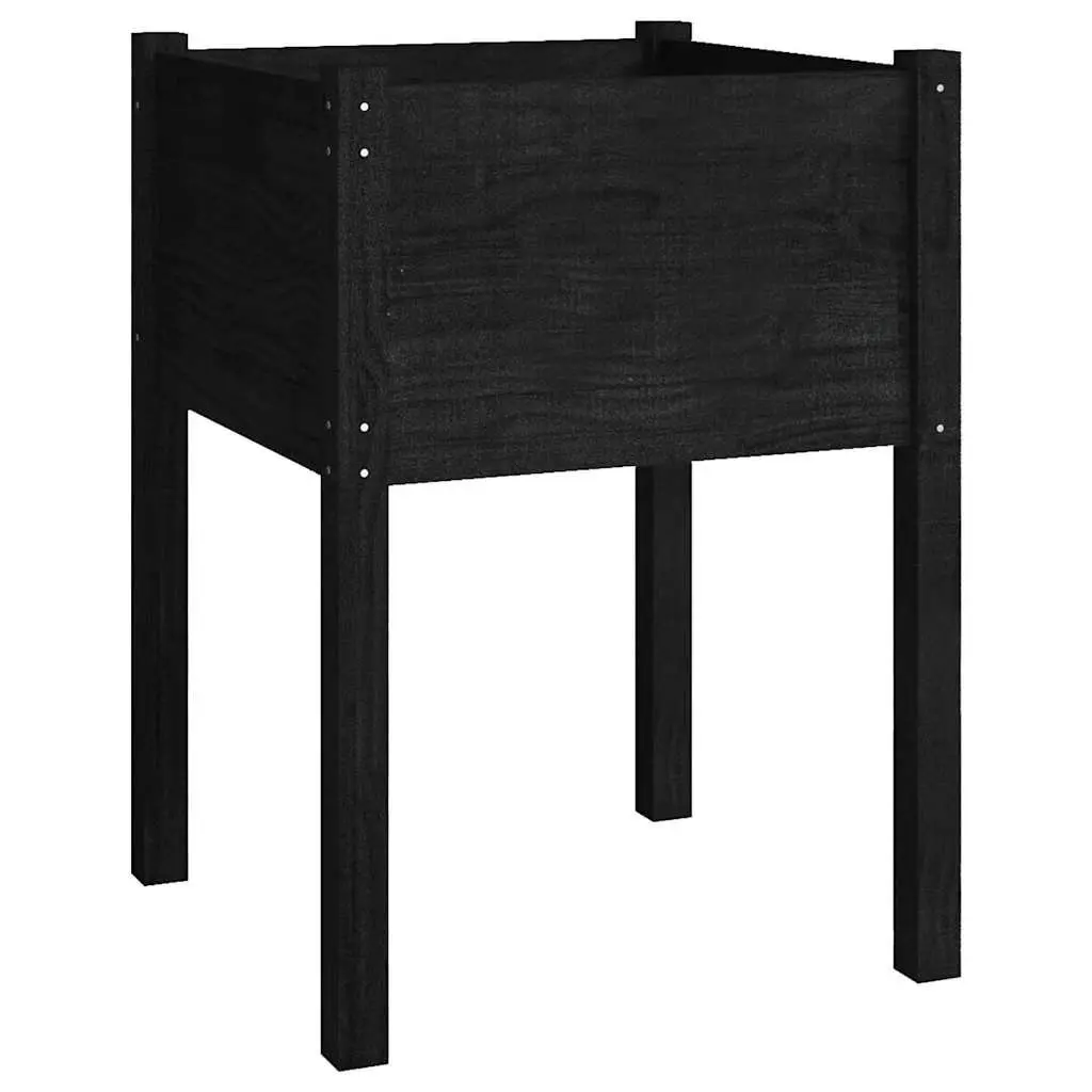 Garden Planter Box Black Outdoor Raised Bed Solid Pinewood Flower Pot Container