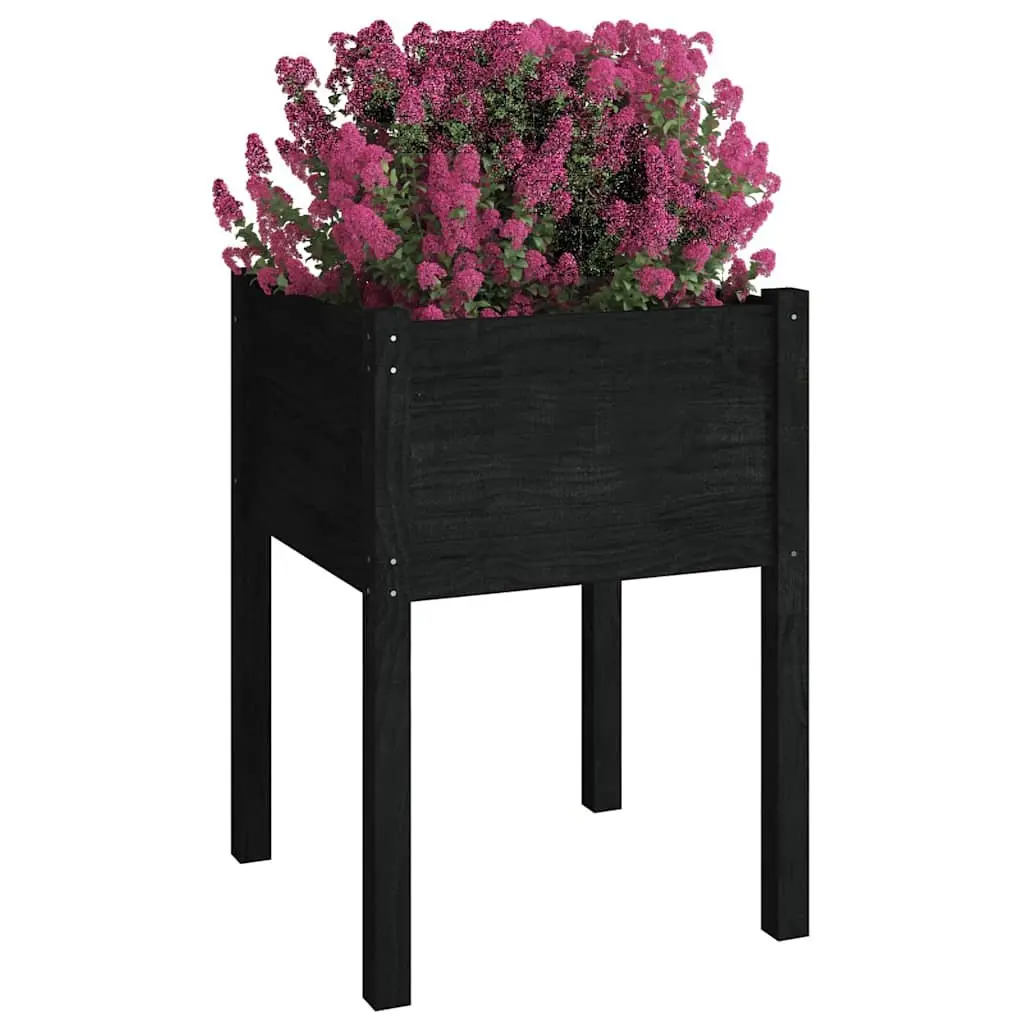 Garden Planter Box Black Outdoor Raised Bed Solid Pinewood Flower Pot Container