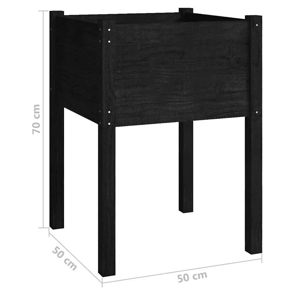 Garden Planter Box Black Outdoor Raised Bed Solid Pinewood Flower Pot Container